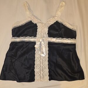 The Limited Black and White Lace Trim Satin Top